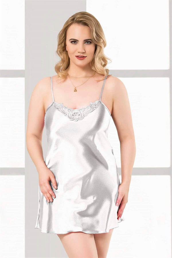 Plus Size White Short Satin Nightgown