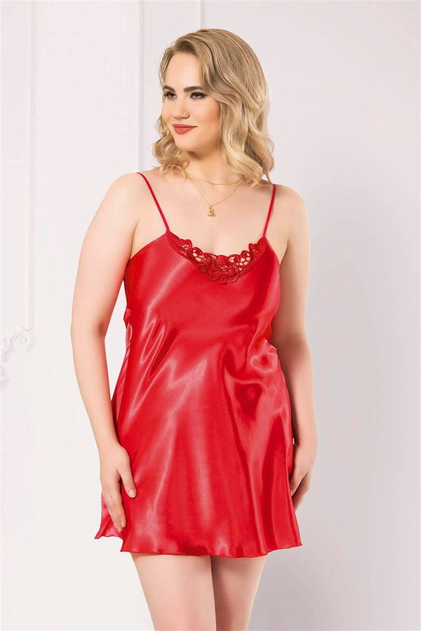 Plus Size Red Short Satin Nightgown