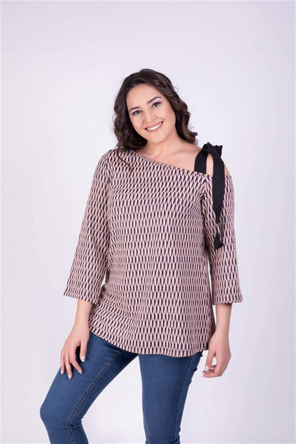 Angelino One Shoulder Open Stripe Patterned Blouse