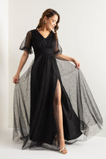 Women'S Balloon Sleeve Silvery Long Evening Dress