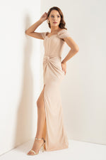 Women Cruve Ludd Corset Detailed Long Silvery Evening Dress