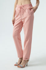 Woman Waist Laced Carrot Pants