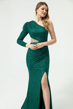 Women'S One Arm Sequined And Stone Long Evening Dress Dress