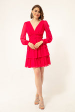 Woman Frilled Mini Chiffon Evening Dress Dress