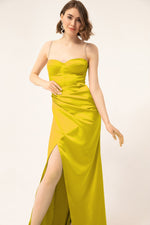 Long Satin Evening Dress With Women'S Stone Strap