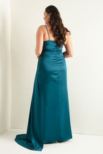 Woman Large Size Long Satin Evening Dress & Graduation Dress