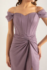 Women Cruve Ludd Corset Detailed Long Silvery Evening Dress