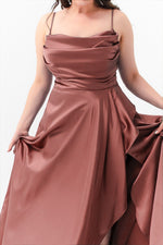 Women'S Flywheel Slitted Big Size Satin Evening Dress Graduation Dress