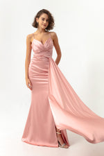 Long Satin Evening Dress With Women Strap & Graduation Dress