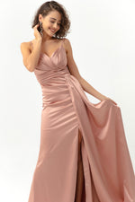 Long Satin Evening Dress With Women Strap & Graduation Dress