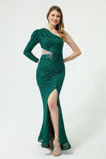 Women'S One Arm Sequined And Stone Long Evening Dress Dress
