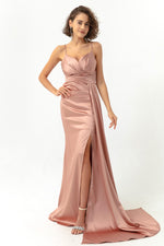 Long Satin Evening Dress With Women Strap & Graduation Dress