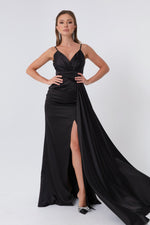 Long Satin Evening Dress With Women Strap & Graduation Dress