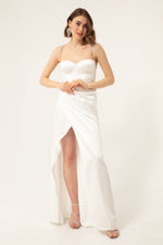 Long Satin Evening Dress With Women'S Stone Strap