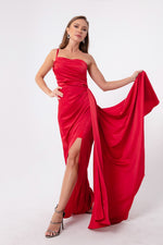 Woman One Shoulder Satin Evening Dresses & Graduation Dress