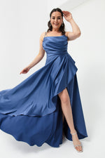 Women'S Flywheel Slitted Big Size Satin Evening Dress Graduation Dress