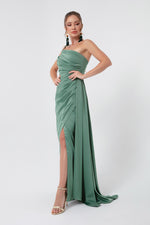 Woman One Shoulder Satin Evening Dresses & Graduation Dress