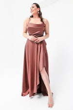 Women'S Flywheel Slitted Big Size Satin Evening Dress Graduation Dress