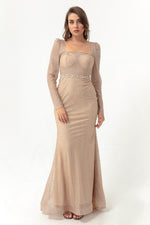 Long Evening Dress With Women Square Collar Stone