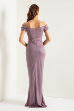 Women Cruve Ludd Corset Detailed Long Silvery Evening Dress