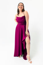 Women'S Flywheel Slitted Big Size Satin Evening Dress Graduation Dress