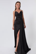 Long Satin Evening Dress With Women Strap & Graduation Dress