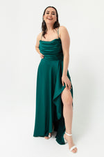 Women'S Flywheel Slitted Big Size Satin Evening Dress Graduation Dress