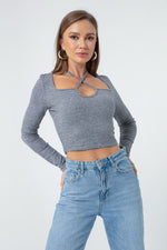 Woman Long Sleeve Knitting Crop