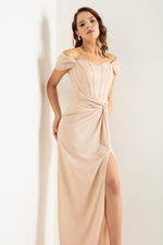 Women Cruve Ludd Corset Detailed Long Silvery Evening Dress