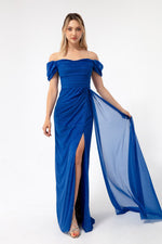 Women'S Drawıng Drapeli Long Syminlik Dress With Slit Dress