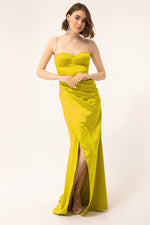 Long Satin Evening Dress With Women'S Stone Strap