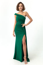 Woman One Shoulder Long Evening Dress With Stone