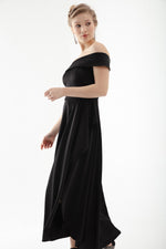 Female Kayık Yaka Midi Satin Evening Dress