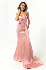 Long Satin Evening Dress With Women Strap & Graduation Dress