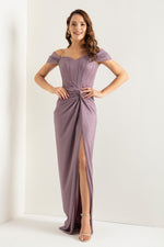Women Cruve Ludd Corset Detailed Long Silvery Evening Dress