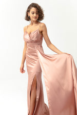 Long Satin Evening Dress With Women Strap & Graduation Dress