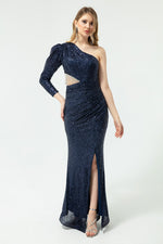 Women'S One Arm Sequined And Stone Long Evening Dress Dress