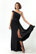 Woman One Shoulder Long Evening Dress With Stone