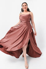 Women'S Flywheel Slitted Big Size Satin Evening Dress Graduation Dress