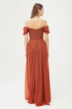 Women'S Drawıng Drapeli Long Syminlik Dress With Slit Dress