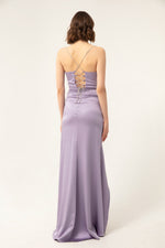 Long Satin Evening Dress With Women'S Stone Strap