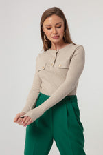 Women'S Pocket Detailed Knitting Blouse