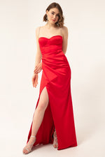 Long Satin Evening Dress With Women'S Stone Strap