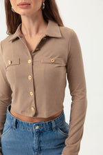 Woman Buttoned Short Knitting Blouse