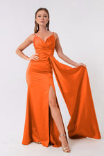 Long Satin Evening Dress With Women Strap & Graduation Dress