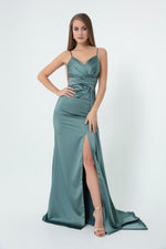 Long Satin Evening Dress With Women Strap & Graduation Dress