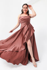 Women'S Flywheel Slitted Big Size Satin Evening Dress Graduation Dress