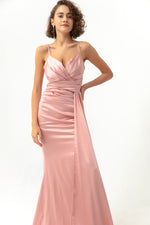 Long Satin Evening Dress With Women Strap & Graduation Dress