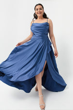 Women'S Flywheel Slitted Big Size Satin Evening Dress Graduation Dress