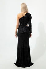 Women'S One Arm Sequined And Stone Long Evening Dress Dress